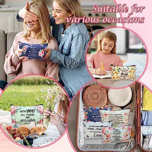 10 Pcs Christian Makeup Bag Bible Pencil Pouch Bible Cover Floral Cosmetic Bags Bulk Inspirational Religious Gifts for Women Return Christmas Church Gifts Baby Shower Prizes Canvas Makeup Bags in Bulk