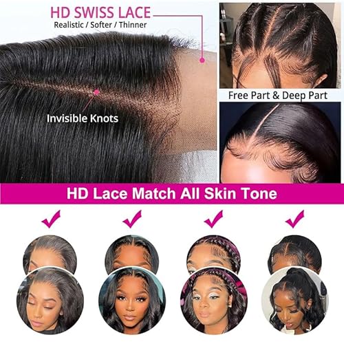 Body Wave Lace Front Wigs Human Hair 13x4 HD Transparent Lace Frontal Wigs for Black Women 180% Density Glueless Wigs Human Hair Pre Plucked with Baby Hair (18inch)