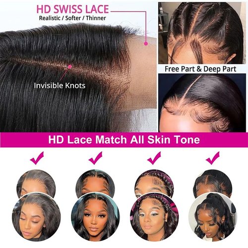 INVITEYOU Body Wave Lace Front Wigs Human Hair 13x4 HD Transparent Lace Frontal Wigs for Black Women 180% Density Glueless Wigs Human Hair Pre Plucked with Baby Hair (18inch)