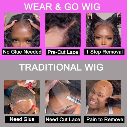 Wear and Go Glueless Wigs Human Hair Pre Plucked Pre Cut 4x4 Lace Front Wigs for Black Women Curly Glueless Human Hair Wig for Beginners (24 Inch)