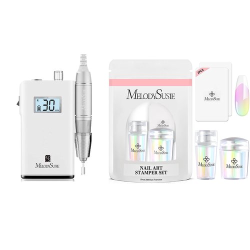 MelodySusie Professional Rechargeable 30000 RPM Nail Drill with Nail Stamper Kit