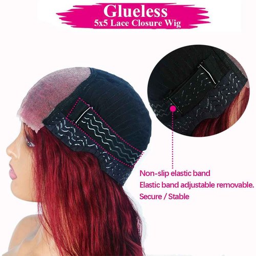 99J Burgundy 5X5 Lace Closure Wigs Human Hair Glueless Wigs HD Transparent 180 Density Wine Red Pre Plucked Pre Cut Body Wear for Beginners 22 Inch