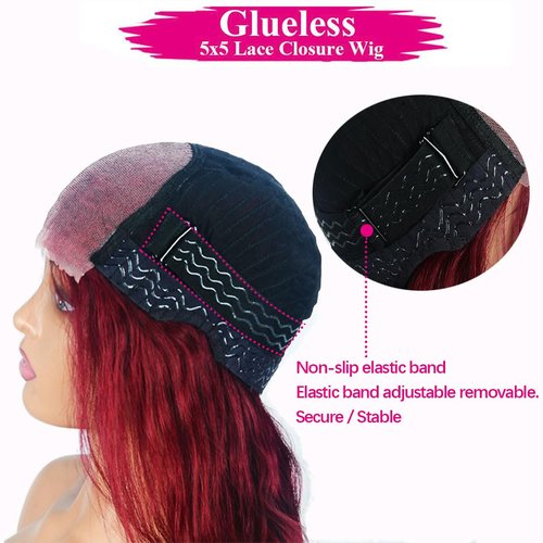 Wear and Go Glueless Wigs Pre Cut Pre Plucked for Beginners Wigs Burgundy 5x5 Lace Closure Wigs Human Hair 99J Burgundy 180% Density Glueless Pre Cut 3 Seconds to Wear 20 Inch