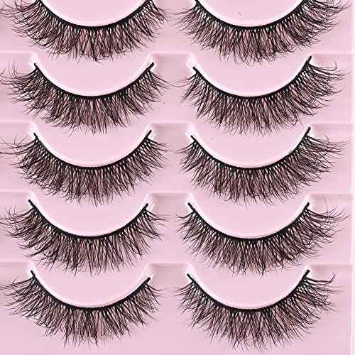FARRED Natural Lashes Short Eyelashes Wispy False Mink Lash Pack 14 Pair Natural Look Fluffy Cat Eye Strip Eyelash Small Fake Lashes Full Pesta?as Sets for MUA and Beginners Daily Makeup (F1 | 8-14mm)