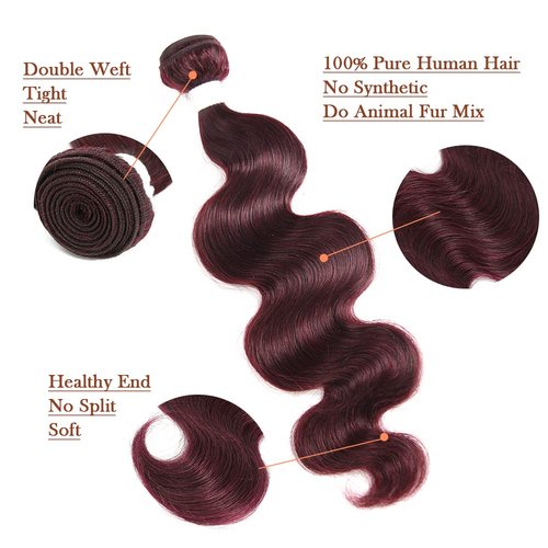 Remy Hair Body Wave Bundles - 99j Human Hair, 8A Grade Unprocessed Brazilian Virgin Hair, 24 Inch, For Black Women