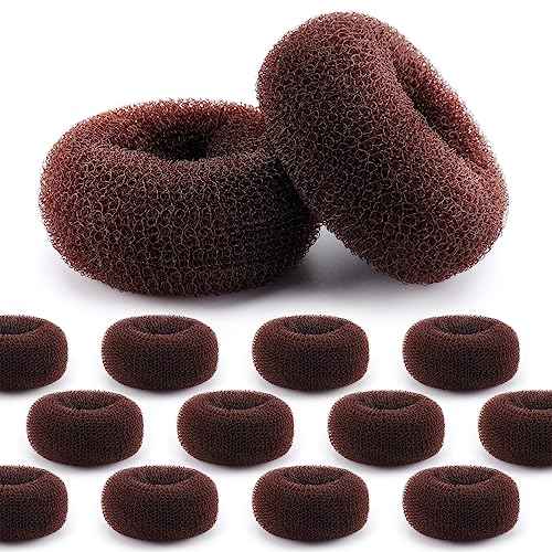 HOFASON Hair Bun Maker Donut 12 Pcs, Medium Sock Bun Doughnuts for Ballet Style Buns, Long Hair Accessories Bulk Ring Shaper for Women and Girls (Size M / 2.75 Inch, Brown)