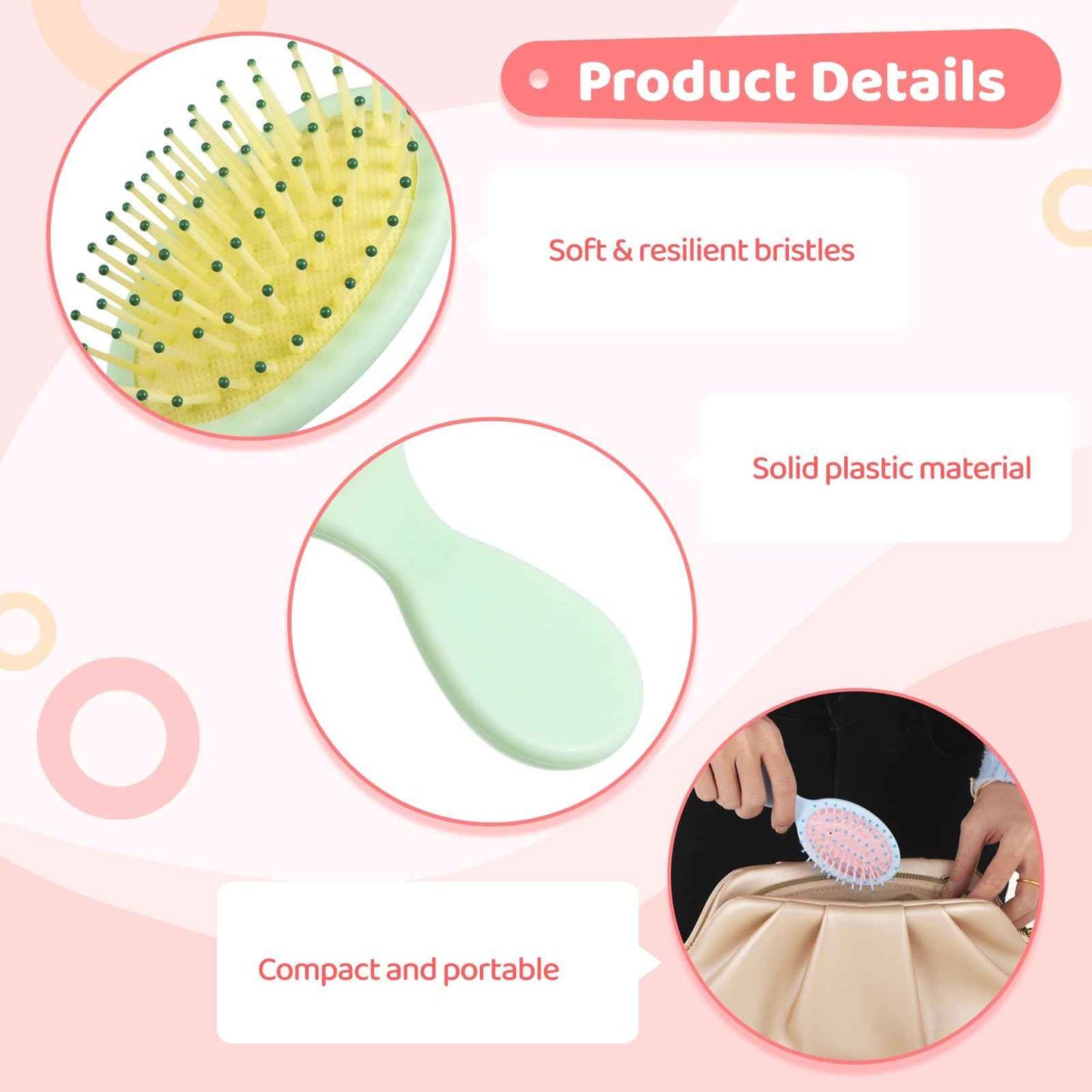 128 PCS Mini Wet Hair Brush Bulk, Travel Detangling Comb Brush with Soft Bristles for Wet and Dry Hair, Smoothing Knots with Ease for Most Hair Types