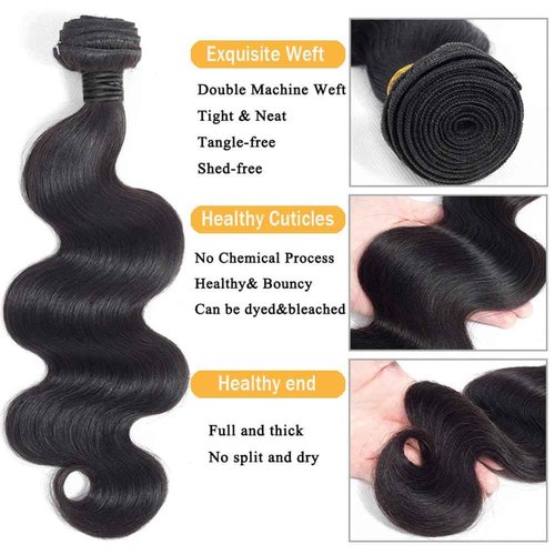 Body Wave Bundles Human Hair 16 18 20 Inch 100% Unprocessed 12A Brazilian Virgin Raw Bundles Human Hair 3 Quick Weave Glossy Hair for Black Women Hair Extensions Real Natural Color