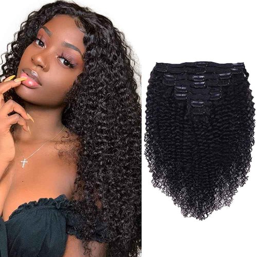 Curly Clip in Hair Extensions For Black Women Brazilian Virgin Human Hair Clip in Extensions for Women 8Pcs Remy Hair with 18Clips 120g 24inch Natural Black