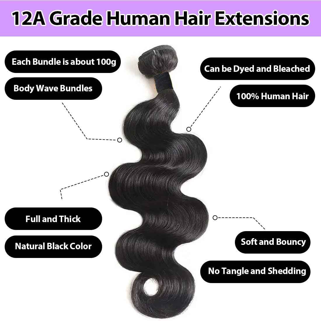 12A Body Wave Bundles Human Hair Raw Human Hair 1 Bundle 28 Inch 100% Unprocessed Brazilian Virgin Weave Body Wave Bundles Deals for Women Quick Weave Wet and Wavy Hair Thick Natural Black