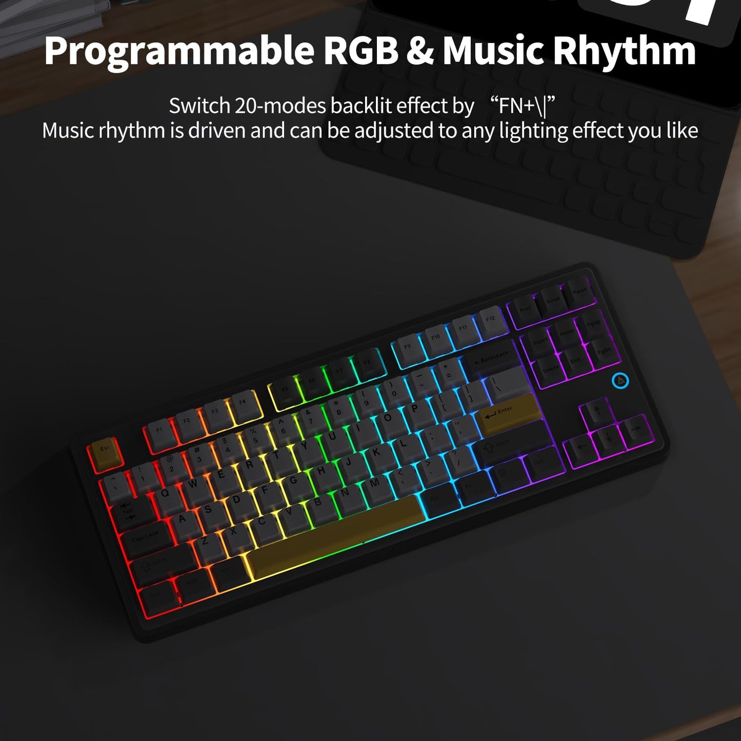 AJAZZ AK870 TKL Hot Swap Gasket Mount Mechanical Keyboard, 4000mAh Bluetooth/ 2.4G/ Type-C RGB Custom Keyboard, South Facing LED for Windows Mac, Flying Fish Switch