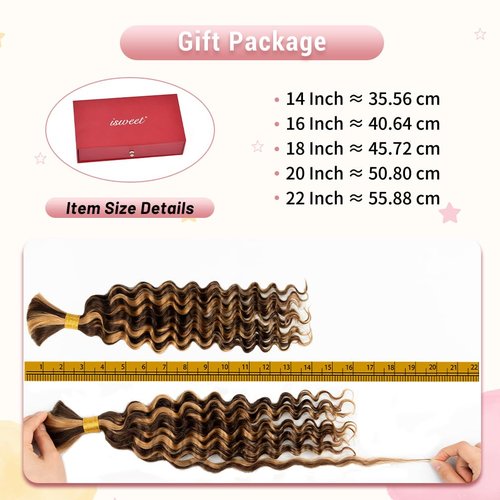 2 Bundles Human Braiding Hair for Boho Braids, 22Inch 120G P4/27 10A Brazilian Virgin Deep Wave Bulk Human Hair for Braiding, Wet And Wavy No Weft Curly Braiding Hair for Boho Knotless Braids