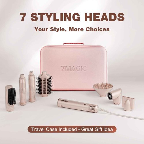 7MAGIC 7 in 1 Hair Styler & Hair Dryer Brush, 110,000 RPM High-Speed Blow Dryer with Negative Ions for Frizz-Free Styling Fast Drying Curling Volumizing Straightening, Hot Air Styler with Travel Case