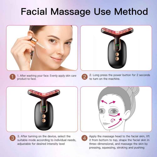 Facial Beauty Device for Face and Neck, 3 Color Facial Massager for Skin Care with Thermal, Vibration, Black