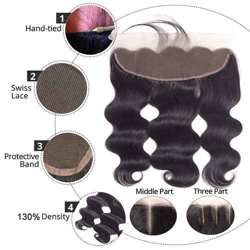 Body Wave 3 Bundles with Frontal (14 16 18+14, Bundles with Frontal) 100% Unprocessed Brazilian Body Wave Human Hair Weave with 13x4 Free Part Lace Front with Pre-Plucked Baby Hair Natural Color