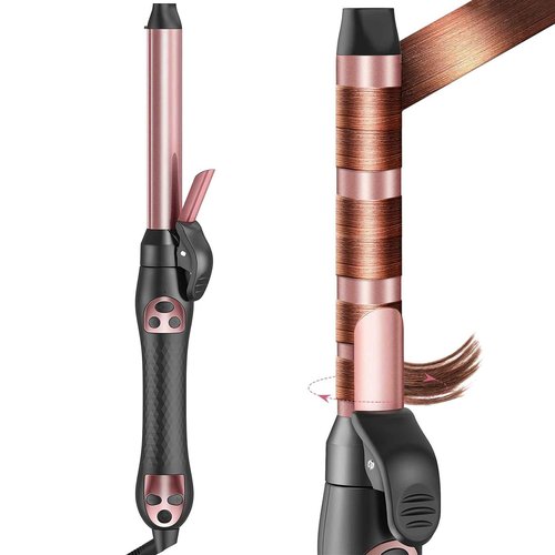 Soffiya Automatic Rotating Curling Iron 1-Inch - Self-Curl for Beach Waves & Thick Hair, Adjustable Temp 250°F-430°F + Dual Voltage Travel Iron - Salon Results for Beginners (Rose Gold)
