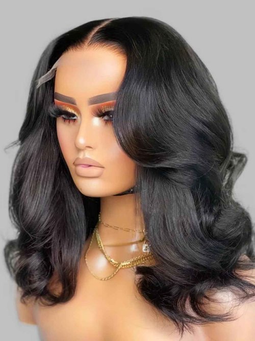 Wiggins Hair Body Wave Bob Wig Human Hair 4x7 Lace Front Wigs Human Hair Pre Cut Lace Ready to Wear Glueless Wig Human Hair Body Bob Wig For Women Pre-Bleached Knots & Adjustable Straps 12 Inch