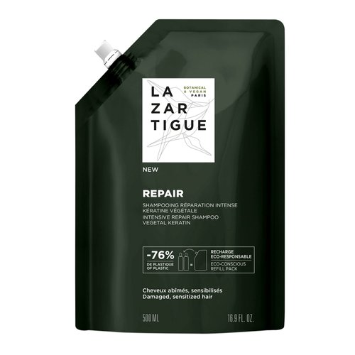 Lazartigue Repair Shampoo, Vegetal Keratin Treatment for Damaged Hair, Restructures Hair Fiber and Reduces Split Ends, Vegan, Sulfate & Silicone Free, 16.9 Fl Oz