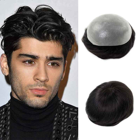 Lavishairs 0.03mm Thin Skin Human Hair Men Toupee Brown Full PU Base Hairpiece For Men Wig Natural Wave Styles Human Hair Mens Wigs Replacement Systems 8x10 Size (Black, 0.04-0.06, Straight)