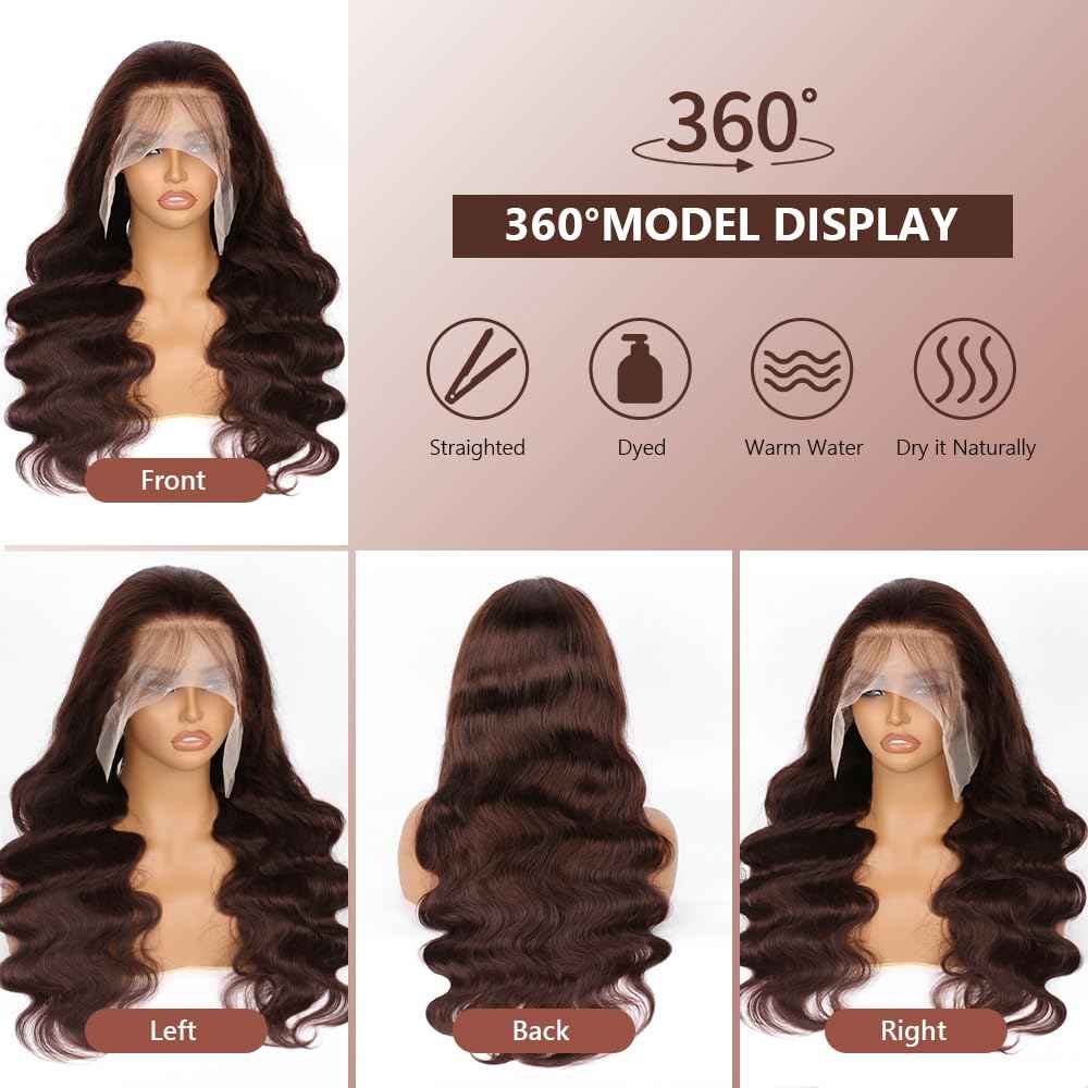 30 Inch 13x6 Reddish Brown Lace Front Wigs Human Hair Pre Plucked Body Wave 13x6 HD Lace Frontal Wig for Women 220% Density Auburn Brown Colored Frontal Wigs Human Hair
