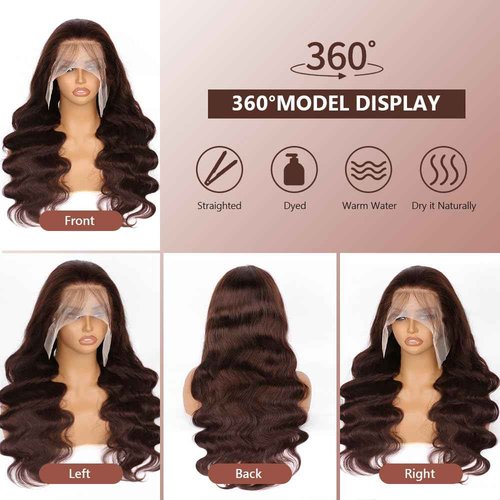 Royal Lady 28 Inch 13x6 Reddish Brown Lace Front Wigs Human Hair Pre Plucked Body Wave 13x6 HD Lace Frontal Wig for Women 220% Density Auburn Brown Colored Frontal Wigs Human Hair