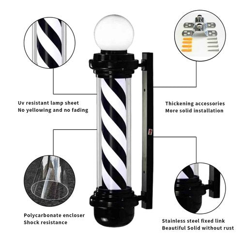 MIUXIU 35'' Barber Pole Light, Black White Rotating Hair Salon Open Sign, Wall Mount, Save Energy