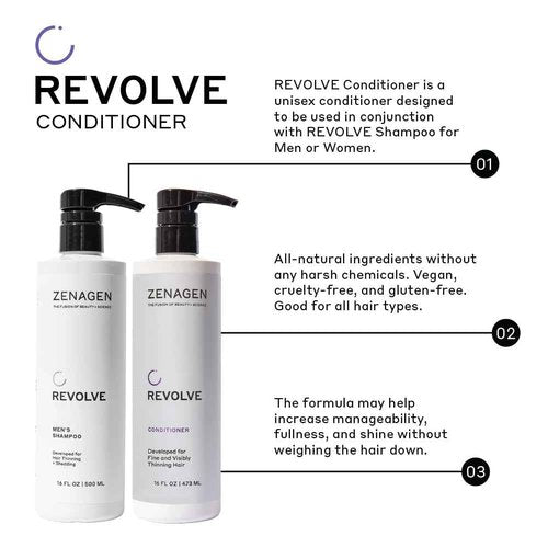 ZENAGEN Revolve Conditioner (Unisex) | Supports Scalp Health & Appearance of Fuller, Healthier Hair, Developed for Fine & Visibly Thinning Hair, Plant-Based, Color-Safe, Vegan, 473 mL / 16 oz