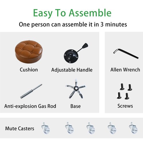 ACEQLYT® Round Rolling Stool with Wheels, Heavy Duty 400lb, Height Adjustable Swivel Drafting Stool for Shop, Salon, Home, Office, Tatoo, Medical, Massage (Brown)