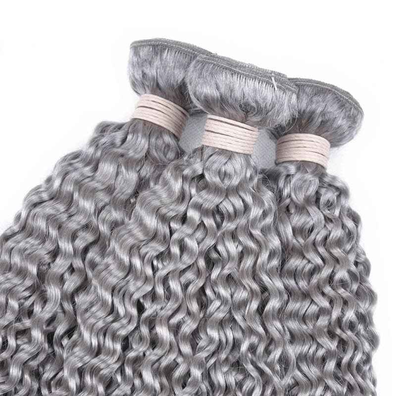 Giginger Bundles Human Sliver GREY 26 28 30 inch Jerry Curly Wave Human Hair Bundles Unprocessed Quick Weave Soft Sewn In Hair Extensions for Black Women