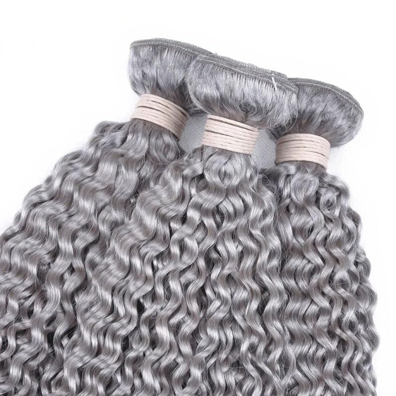 Giginger Bundles Human Sliver GREY 20 22 24 inch Jerry Curly Wave Human Hair Bundles Unprocessed Quick Weave Soft Sewn In Hair Extensions for Black Women