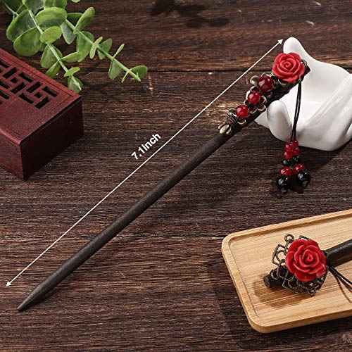 WILLBOND 2 Pieces Chinese Wooden Hair Sticks Retro Wooden Hairpins Japanese Classic Hair Chopsticks Handmade Flower Accessories for Women(Classic Style)