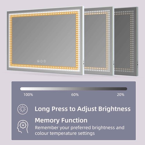 Misavanity Vanity Mirror with Lights Dots Makeup Mirror with LED Lights 31.5" x 22.8" Tempered Glass Lamp Bead Touch Screen Control Dimmable 3 Colors Modes USB Charging Port 10X Magnification, White