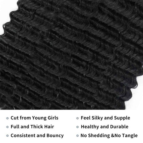 LICHANG 1 Bundle Human Hair 24 Inch 12A Deep Wave Bundles Human Hair 100% Unprocessed Brazilian Virgin Hair Quick Weave Bundle Real Hair For Women Natural Black