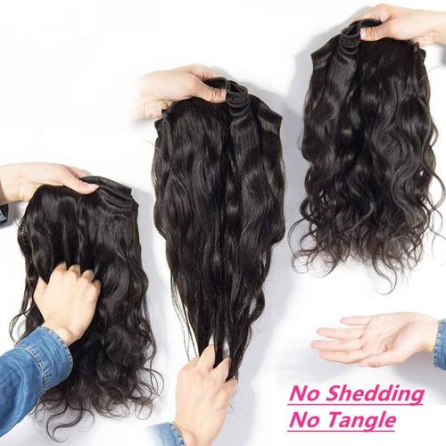 Bundles with Closure Body Wave Hair Weaves(10 12 14+10，Free Part) 4×4 Lace Closure with 3 Bundles 100% Brazilian Virgin Remy Human Hair 150% Density Natural Color for Black Women