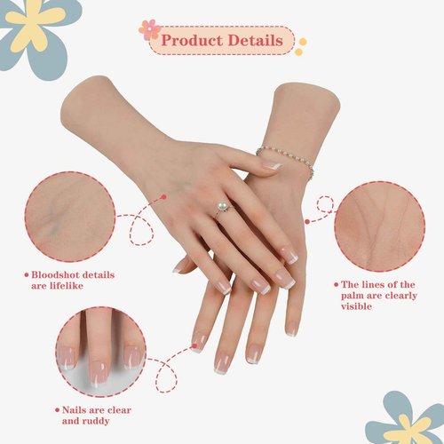 CUAIBB Realistic Female Silicone Hand Mannequin Hand Model Fake Hand with Skeleton for Manicurist Reusable Acrylic Nails Display Jewelry Props - Brown Pair of Hands