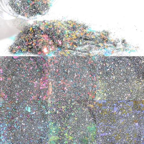 6 Colors Nail Art Glitter Diamond Dust Iridescent Nail Powder Chunky Glitter Confetti Foil Flakes Sequins for Nail Art Supplies, Gel Polish, Mermaid Makeup, Body, Resin ? Glittering Iridescence
