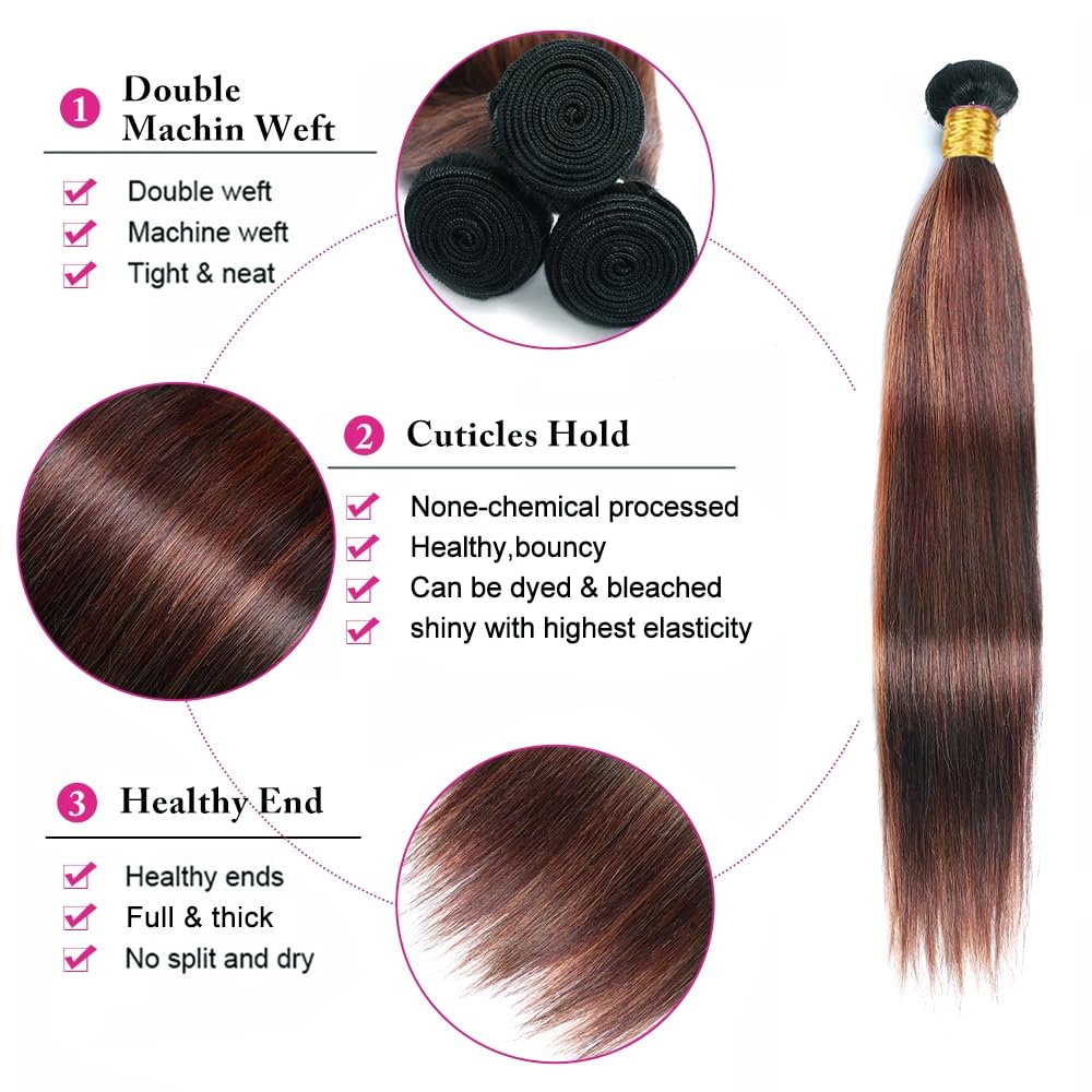 Niciitysi Ombre P1B30 Straight Bundles Human Hair 26 28 30 inch Double Weft Brazilian Hair Extensions Highlight Two Tone Black Mixed With Brown Bundles for Women