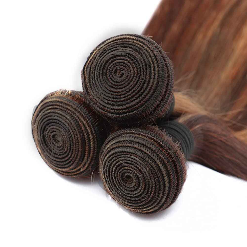Giginger Straight Human Hair Bundles 18 20 22 Inch Brazilian Chocolate Brown Highlight P4/30 Straight Bundles Human Hair 100% Unprocessed Raw Quick Weave Hair for Black Women