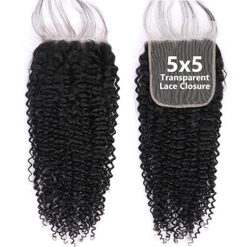 5x5 HD Lace Closure Jerry Curly Ultra-thin Transparent HD Lace Closure 12A Brazilian Virgin Human Hair Closure Free Part Pre Plucked with Baby Hair Natural Black 20 Inch