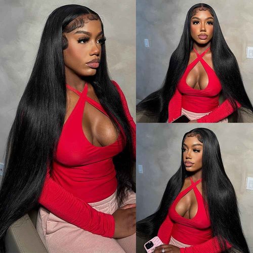 ediere Straight Lace Front Wigs Human Hair 200 Density HD Lace Front Wigs 28 Inch Straight Hair Wig with Baby Hair Virgin Straight Lace Frontal Wig Human Hair Natural Black