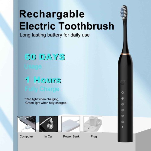 MSETGRD 3 Pack Electric Toothbrush with 6 Modes, Rechargeable Toothbrushes with 12 Brush Head, Fast Charge 2 Min and 30s Timer