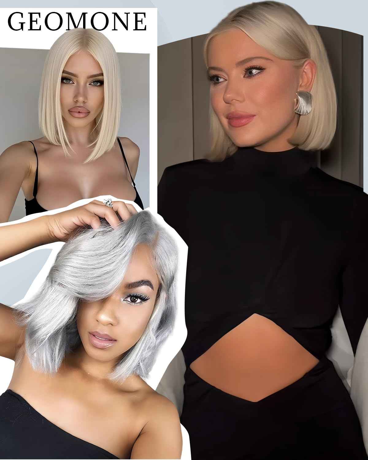 Geomone 10 Inch Ash Blonde Bob Wig Human Hair 180 Density 13x4 HD Lace Fronal Wigs Pre Plucked With Baby Hair Middle Part Ash Blonde Short Straight Colored Bob Wig Natural Look And Beginners Friendly