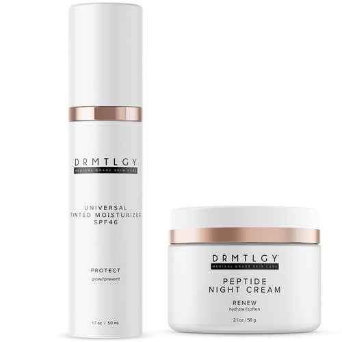 DRMTLGY Universal Tinted Moisturizer with SPF 46 & Peptide Night Cream Set- Universal Tinted SPF & Face Moisturizer 2 Pack