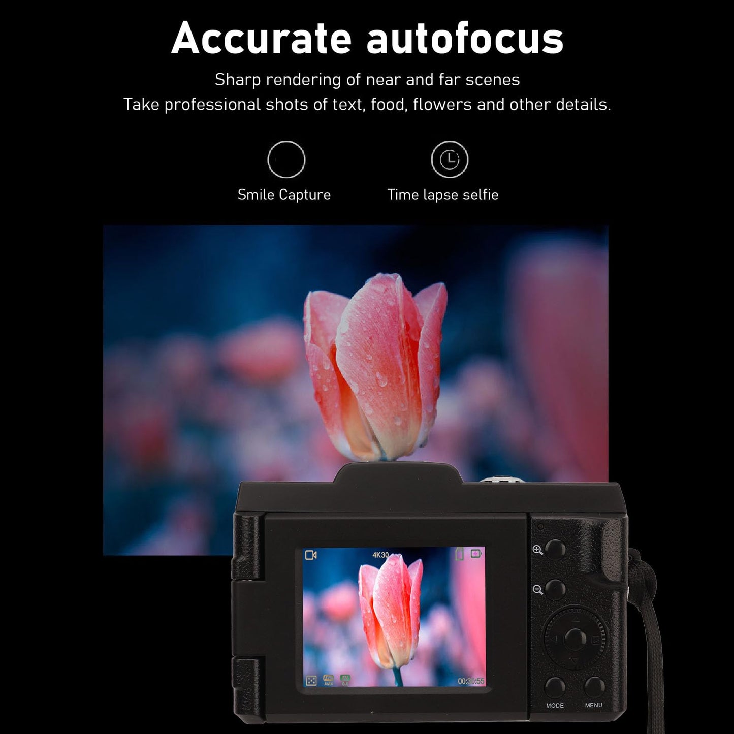 1080P Digital Camera for Photography Autofocus 16X Digital Zoom, 16MP Vlogging Camera with 180° Flip Screen Compact Camera, Support 128G Storage Card