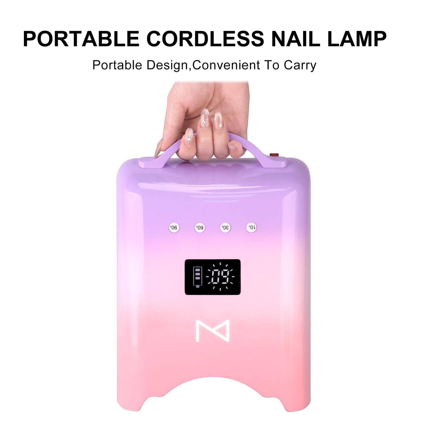 M - NEO Cordless & Rechargeable Nail Curing Lamp 78W with 4 LCD Time Display Timer, Auto Sensor, and Spacious Interior for All Hand Sizes and Nail Lengths (Pink)