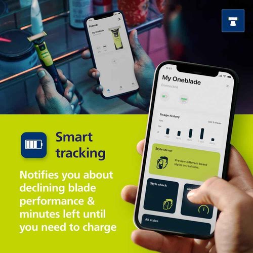 Philips Norelco OneBlade 360 with Connectivity Hybrid Face + Body, Electric Beard Trimmer, Shaver and Body Groomer Kit with 360 Blade Tech, 1x360 Blade, 5-in-1 Comb, Travel Case, Model QP4631/90