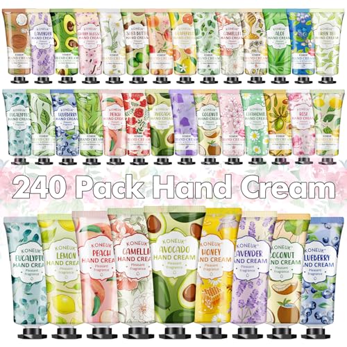 240 Pack Hand Cream Set for Women, Christmas Gifts, Bridesmaid Gifts, Birthday Gifts, Small Gifts and Stocking Stuffers for Guests, Bulk Moisturizing Hand Lotion Travel Size for Dry Cracked Hands