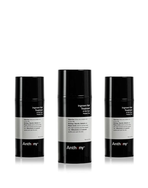 Anthony Ingrown Hair Treatment for Men, Gel Solution to Calm Razor Burn, Scar and Redness Eliminator, Bump Removal, 3 Fl Oz, Pack of 3