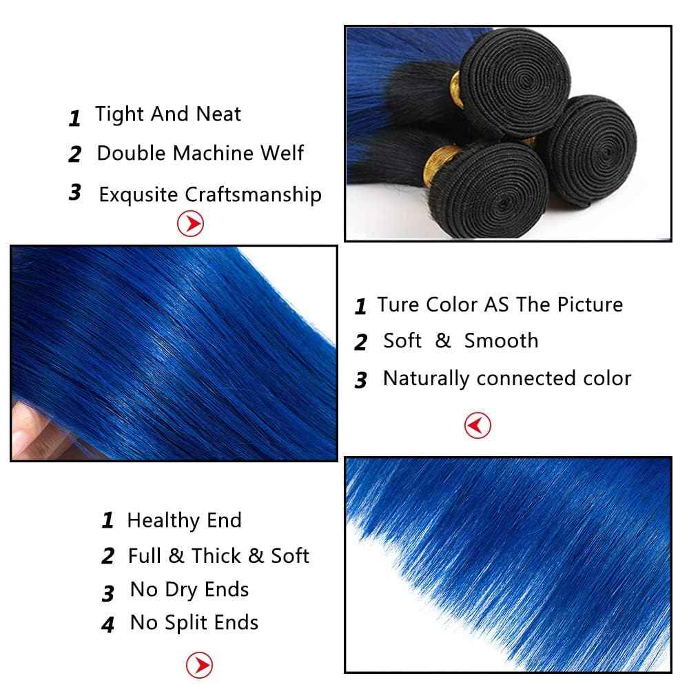 Habiliana Bundles Human Hair 24 26 28 Inch Straight T1B Blue Human Hair Bundles 11A Unprocessed Brazilian Virgin Quick Weave Hair Extensions for Black Women