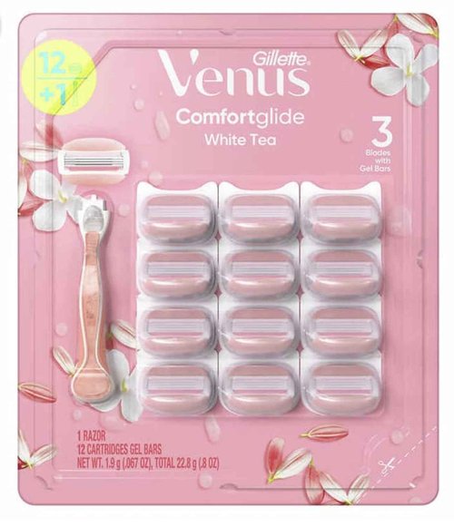 Venus Gillette 3 Razor Blade ComfortGlide White Tea with 12 Gel Cartridges